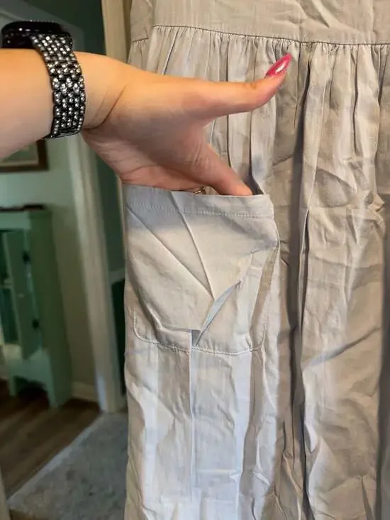 Grade & Gather Ice Blue Cotton Midi Babydoll Dress with Pockets Size XL - Picture 4 of 6